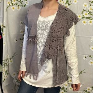 Handmade crochet doily linen lace fringe patchwork lagenlook boho layering vest